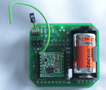 Platine dpc23 mit aufgestecktem SHT75-Sensor